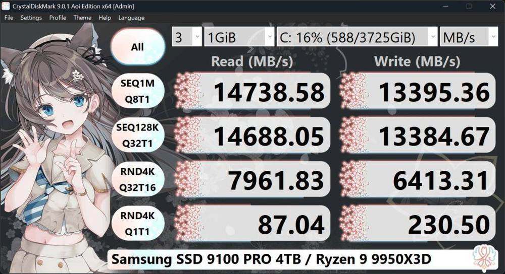 CrystalDiskMark dark theme benchmark results